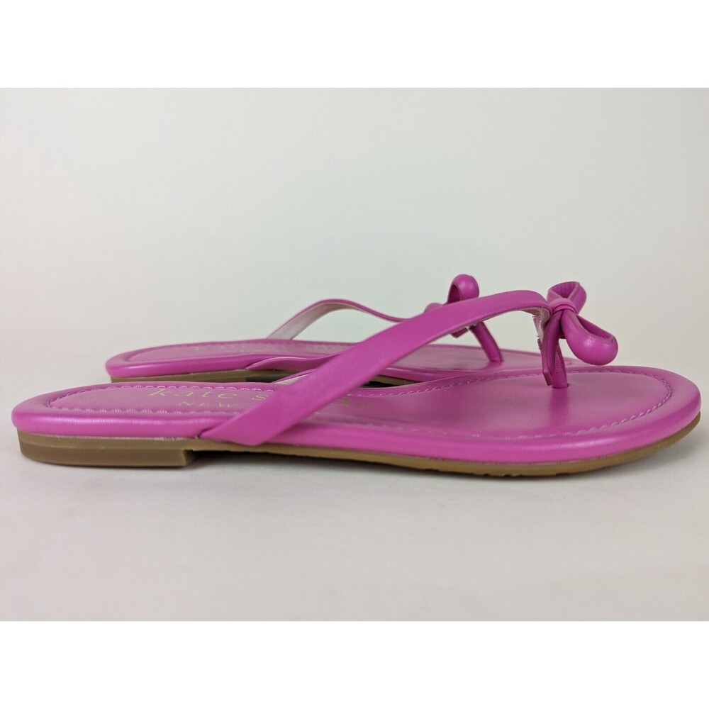 Kate Spade Petit Flip Flop Sandals Womens 6 B Purple Leather Bow Flats Shoes NEW - Picture 3 of 11